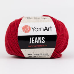Włóczka Yarn Art Jeans 51 w kolorze czereśniowym to kultowa propozycja największego tureckiego producenta. Jej skład to mieszanka bawełny z akrylem.