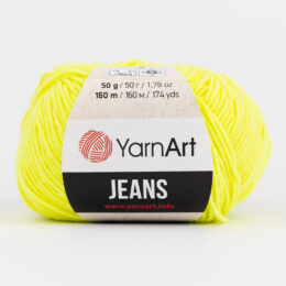 Włóczka Yarn Art Jeans 58 w kolorze żółtym neonowym to kultowa propozycja największego tureckiego producenta. Jej skład to mieszanka bawełny z akrylem.