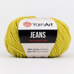 Włóczka Yarn Art Jeans 29 w kolorze groszkowym to kultowa propozycja największego tureckiego producenta. Jej skład to mieszanka bawełny z akrylem.