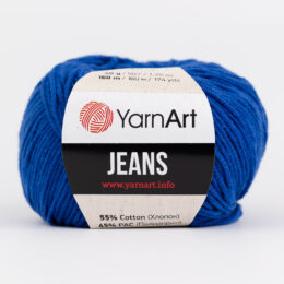 Włóczka Yarn Art Jeans 47 w kolorze kobaltowym to kultowa propozycja największego tureckiego producenta. Jej skład to mieszanka bawełny z akrylem.