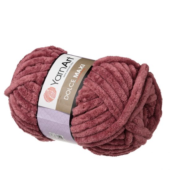 yarn art dolce maxi 751 gruba pluszowa włóczka w kolorze burgundowym. Większa siostra sławnej Dolphin Baby, idealna na zabawki lub koce
