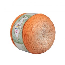 Alize Bella Ombre Batik 7403 to przepiękna cukierkowa bawełna ombre w odcieniach pomarańczu. Motki o wadze 250g mają aż 900 metrów!