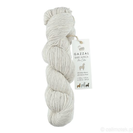 Gazzal Baby Alpaca Pure Colors 6451 to naturalna, niebarwiona  mieszanka wełny baby alpaca oraz merino doskonałej jakości. 100g/320m