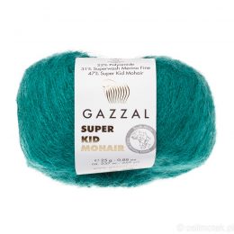 Gazzal Super Kid Mohair 64418 to super mięciutka moherowa włóczka w kolorze morskim. 25g/237m. Idealna na jesienno-zimowe udziergi.