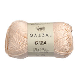 Włóczka Gazzal Giza 2497 to pięknie połyskująca merceryzowana bawełna w morelowym kolorze. Idealnie nadaje się na zabawki dla niemowlaków.