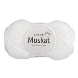Drops Muskat 18 to cudna bawełniana merceryzowana włóczka w kolorze białym z pięknym połyskiem. Klasyka DROPS. 50g/ok. 100m.