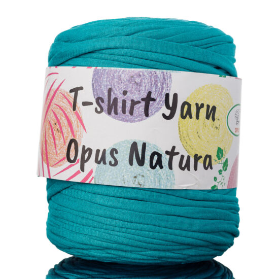  Sznurek T-shirt Yarn morski Opus Natura to koszulkowy sznurek z bawełny z recyklingu. Idealny do dziergania torebek, puf, itd.