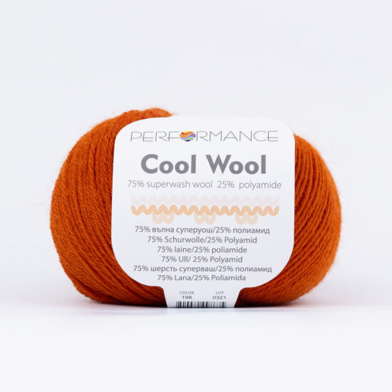 Performance Cool Wool 198 rudy to mieszanka wełny superwash z poliamidem idealna na skarpetki. 50g/200m. Produkcja bułgarska.