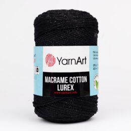 Sznurek Yarn Art Macrame Cotton Lurex 722 to błyszcząca wersja Macrame Cotton. Czarny z czarną błyszczącą nitką 250g/225m. Świetny na świąteczne ozdoby.