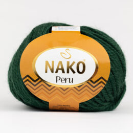 Nako Peru 3601 to cudna mieszanka premium akrylu, wełny i alpaki w kolorze butelkowej zieleni. 100g/130m. Doskonała na czapki, szale i swetry.