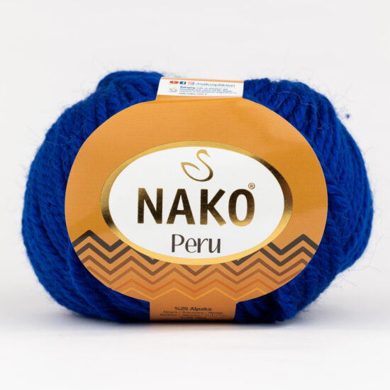 Nako Peru 6774 to cudna mieszanka premium akrylu, wełny i alpaki w kolorze kobaltowym. 100g/130m. Doskonała na czapki, szale i swetry.