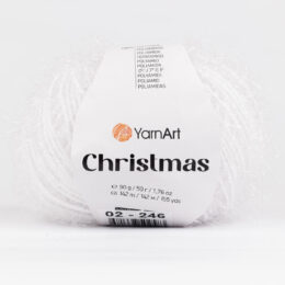 YarnArt Christmas 02 biały - błyszcząca włóczka typu eyelash. Idealna na ozdoby świąteczne, ale przyda się wszędzie tam gdzie potrzebujesz błysku. 50g/142m