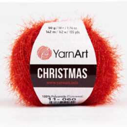 YarnArt Christmas 11 czerwień błyszcząca włóczka typu eyelash. Idealna na ozdoby świąteczne, ale przyda się wszędzie tam gdzie potrzebujesz błysku. 50g/142m