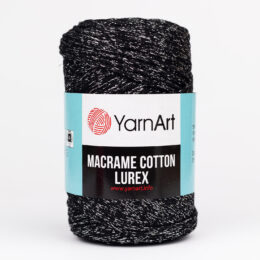 Sznurek Yarn Art Macrame Cotton Lurex 723 to błyszcząca wersja Macrame Cotton. Czarny ze srebrną błyszczącą nitką 250g/225m. Świetny na świąteczne ozdoby.
