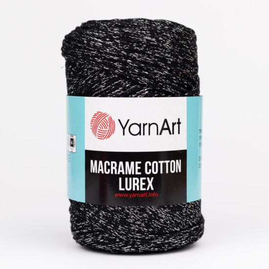 Sznurek Yarn Art Macrame Cotton Lurex 723 to błyszcząca wersja Macrame Cotton. Czarny ze srebrną błyszczącą nitką 250g/225m. Świetny na świąteczne ozdoby.