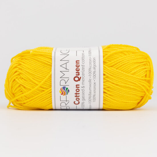 Performance Cotton Queen 010 to bawełniana włóczka w kolorze żółtym. Pięknie skręcona, z połyskiem. 50g/125m. Idealna na wiosenną odzież.