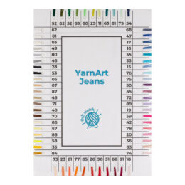 Wzornik YarnArt Jeansto aż 64 kolory na jednej wygodnej karcie. Odtąd całą gamę będziesz mieć pod ręką i z łatwością dobierzesz kolory pod nowy projekt.